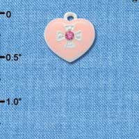C3148 - Pink Enamel Heart with Silver Cross and Swarovski Crystal - Silver Charm