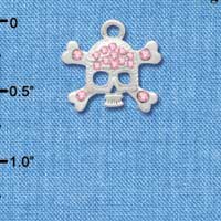 C3160 - Silver Skull and Crossbones with Pink Swarovski Crystals - Silver Charm