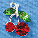 C3164 - Red Swarovski Cherries with Emerald Swarovski Leaves - Silver Charm