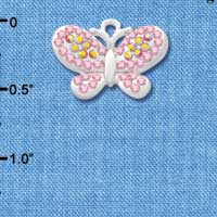 C3171 - Pink Swarovski Crystal Butterfly with Pink AB Accents - Silver Charm
