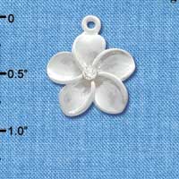 C3263 - Large Silver Plumeria Flower with Swarovski Crystal Accent- Silver Charm