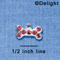 C3297 - Dog Bone with Pink Swarovski Crystals - Silver Charm