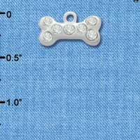 C3298 - Dog Bone with Clear Swarovski Crystals - Silver Charm