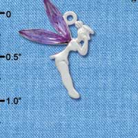 C3311 - Large Silver Fairy with Purple Resin Wings - Silver Charm