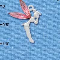 C3312 - Large Silver Fairy with Pink Resin Wings - Silver Charm