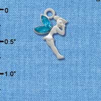 C3329* - Small Silver Fairy with Blue Resin Wings - Silver Charm (left and right)