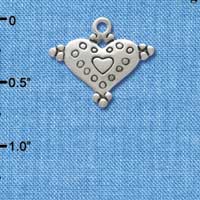C3351+ - Large Antiqued Silver Heart with Dots - 2 Sided - Silver Charm