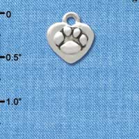 C3368+ - Mini Silver Heart with Paw - 2 Sided - Silver Charm