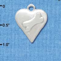 C3375 - Silver Heart with Raised Dog Bone - Silver Charm