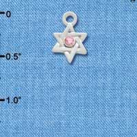 C3382 - Mini Silver Star of David with Pink Swarovski Crystal - Silver Charm