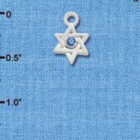 C3383 - Mini Silver Star of David with Blue Swarovski Crystal - Silver Charm