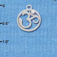 C3473 tlf - Silver Om in Circle with Clear Swarovski Crystal - Im. Rhodium charm