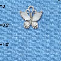 C3492 tlf - Butterfly with Frosted White Resin Wings & Clear Swarovski Crystals - Im. Rhodium Charm