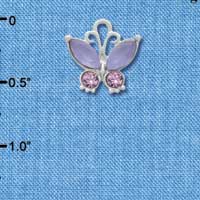 C3493 tlf - Butterfly with Frosted Purple Resin Wings & Purple Swarovski Crystals - Im. Rhodium Charm