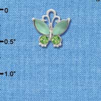 C3494 tlf - Butterfly with Frosted Green Resin Wings & Peridot Swarovski Crystals - Im. Rhodium Charm