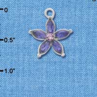 C3498 tlf - Flower with Purple Resin Petals and Purple Swarovski Crystal - Silver Charm