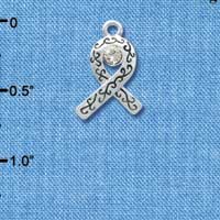 C3508 tlf - Silver Scroll Ribbon with Clear Swarovski Crystal - Silver Charm