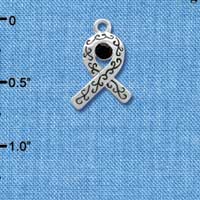 C3509 tlf - Silver Scroll Ribbon with Black Swarovski Crystal - Silver Charm