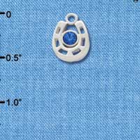 C3539 tlf - Small Silver Horseshoe with Blue Swarovski Crystal Center Stone - Silver Charm