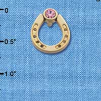 C3611 tlf - Gold Horseshoe with top Pink Swarovski Crystal - Gold  Pendant