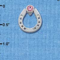 C3612 tlf - Silver Horseshoe with top Pink Swarovski Crystal - Silver Brooch