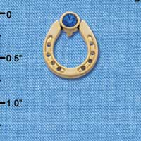 C3613 tlf - Gold Horseshoe with top Blue Swarovski Crystal - Gold Pendant