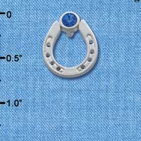 C3614 tlf - Silver Horseshoe with top Blue Swarovski Crystal - Silver Pendant