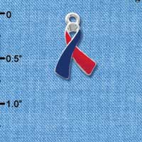 C3644 tlf - Red & Blue Awareness Ribbon - Silver Charm