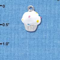 C3656 tlf - 3-D White Cupcake with Sprinkles - Silver Charm