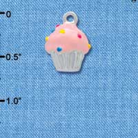 C3657 tlf - 3-D Pink Cupcake with Sprinkles - Silver Charm