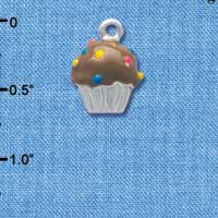 C3658 tlf - 3-D Chocolate Cupcake with Sprinkles - Silver Charm