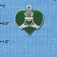 C3672 tlf - Large 2-D Claddagh on Green Heart - Silver Charm