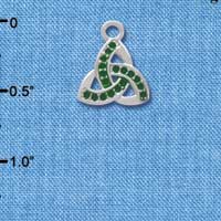 C3673 tlf - Small 2-D Green Trinity Knot - Silver Charm