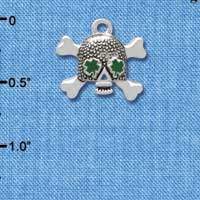 C3679 tlf - Good Luck Skull with Four Leaf Clovers - Silver Charm