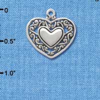 C3746 tlf - 2-D Silver Heart with Scroll Border - Silver Charm