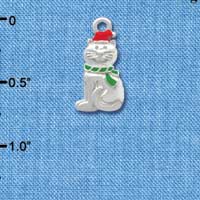 C3754 tlf - 2-D Christmas Cat with Red Hat - Silver Charm
