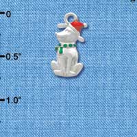 C3755 tlf - 2-D Christmas Dog with Red Hat - Silver Charm