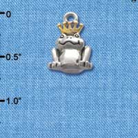 C3756 tlf - Silver Frog Prince with Gold Crown - Im. Rhodium Charm