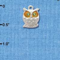 C3759 tlf - Silver Owl with Peridot Swarovski Crystal Eyes - Silver Charm