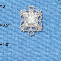 C3760 tlf - Square AB Swarovski Crystal with Filigree - Silver Charm
