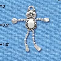 C3771 tlf - Cat with 4 Dangle Legs - Silver Charm