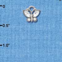 C3780 tlf - Mini Butterfly with Frosted Clear Resin Wings & Clear Swarovski Crystals - Im. Rhodium Charm