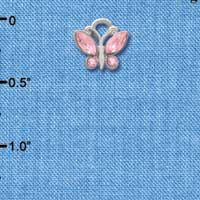 C3781 tlf - Mini Butterfly with Frosted Pink Resin Wings & Pink Swarovski Crystals - Im. Rhodium Charm