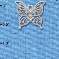 C3810 tlf - Open Silver Butterfly with 3 AB Swarovski Crystals - Silver Charm