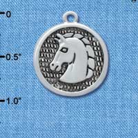 C3811 tlf - Large Classic Horse Head in Disc - Silver Pendant