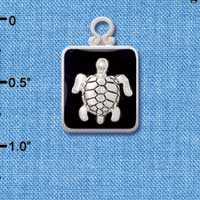 C3813 tlf - Turtle on Black Pendant with Silver Frame - Silver Pendant