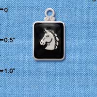 C3814 tlf - Classic Horse Head on Black Pendant with Silver Frame - Silver Pendant