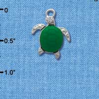 C3820 tlf - Silver Sea Turtle with Green Resin Shell - Silver Charm