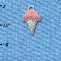 C3824 tlf - 2-D Strawberry Ice Cream Cone - Silver Charm