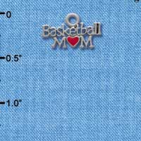 C3825 tlf - Basketball Mom with Red Heart - Im. Rhodium Charm